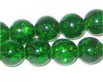 12mm Grass Green Crackle Glass Bead, approx. 18 beads