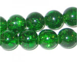 12mm Grass Green Crackle Glass Bead, approx. 18 beads