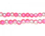 6mm Drizzled Silver / Fuchsia Bead, approx. 43 beads