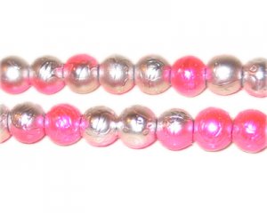 8mm Drizzled Silver / Fuchsia Bead, approx. 36 beads