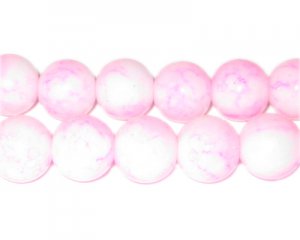 12mm Marble-Style Pink Glass Bead, approx. 18 beads