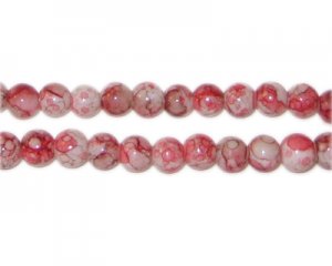 6mm Marble-Style Red/Gray Glass Bead, approx. 70 beads