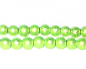 8mm Drizzled Apple Green Glass Bead, approx. 35 beads