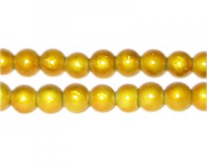 8mm Drizzled Yellow Gold Glass Bead, approx. 35 beads