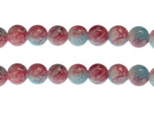 (image for) 12mm Red/Pastel Blue Duo-Style Glass Bead, approx. 14 beads