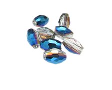(image for) 14 x 10mm Silver/Blue Faceted Glass Bicone Bead, 8 beads