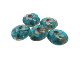 (image for) 20mm Aqua Floral Lampwork Glass Bead, 5 beads