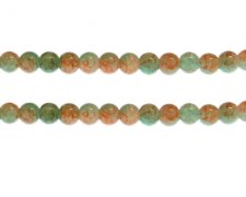 (image for) 8mm Green/Orange Duo-Style Glass Bead, approx. 38 beads