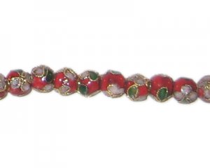 6mm Red Round Cloisonne Bead, 7 beads