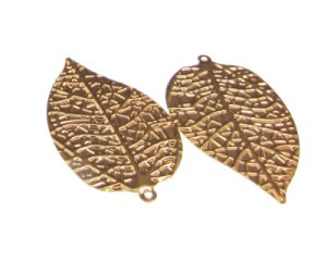 (image for) 46 x 26mm Leaf Gold Metal Pendant, 2 pendants
