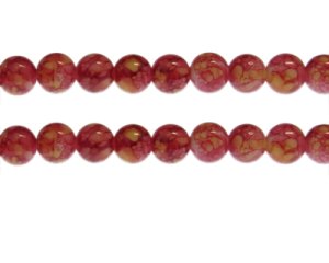 (image for) 10mm Red/Yellow Marble-Style Glass Bead, approx. 21 beads