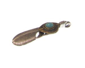 (image for) 65 x 15mm Silver Feather with Turquoise Gemstone Pendant, large