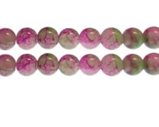 (image for) 12mm Fuchsia/Green Duo-Style Glass Bead, approx. 13 beads
