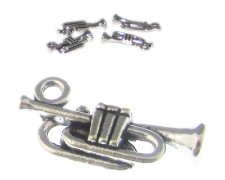 (image for) 18 x 8mm Silver Trumpet Metal Charm, 4 charms