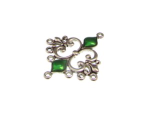 (image for) 36 x 28mm Silver with Green Enamel Metal Link