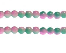 (image for) 10mm Dark Green/Pink Duo-Style Glass Bead, approx. 18 beads