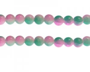 (image for) 10mm Dark Green/Pink Duo-Style Glass Bead, approx. 18 beads