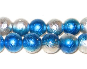 (image for) 12mm Drizzled Silver / Turq Bead, approx. 13 beads