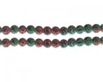 8mm Red/Green Spot Marble-Style Glass Bead, approx. 35 beads