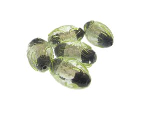 (image for) 24 x 16mm Apple Green/Black Oval Lampwork Glass Bead, 5 beads