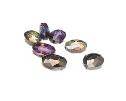 (image for) 16 x 12mm Crystal/Black Faceted Luster Glass Oval Bead, 8 beads