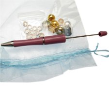 Beadable Pen, Rhinestone + Glass/Iron Beads to fit, in Large Organza Bag (image for) Beadable Pen, Rhinestone + Glass/Iron Beads to fit, in Large Organza Bag