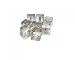 (image for) 10mm Silver Luster Faceted Cube Glass Bead, 8 beads