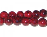12mm Deep Red Marble-Style Glass Bead, approx. 18 beads