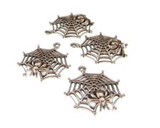 (image for) 30mm Spider + Web Silver Metal Charm, 4 charms