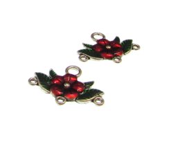 (image for) 30 x 24mm Red Flower Silver Metal Link, 2 links