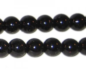 10mm Round Black Glass Pearl Bead, 8" string, approx. 22 beads