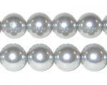 12mm Round Silver Glass Pearl Bead, 8" string, approx. 18 beads