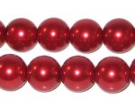 12mm Red Glass Pearl Bead, 8" string, approx. 18 beads