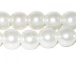 12mm Round White Glass Pearl Bead, 8" string, approx. 18 beads