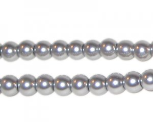 6mm Round Silver Glass Pearl Bead