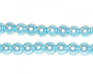 6mm Round Pale Blue Glass Pearl Bead, approx. 78 beads