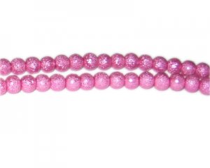 6mm Hot Pink Rustic Glass Pearl Bead, approx. 71 beads