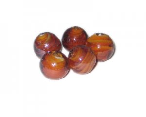16mm Brown Swirl Handmade Lampwork Glass Beads, 5 beads