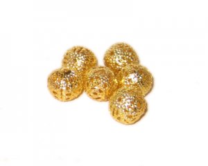 10mm Round Gold Filigree Metal Beads, approx. 25 beads