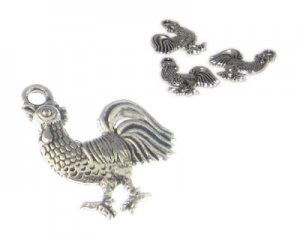 20 x 16mm Silver Rooster Metal Charm, 3 charms