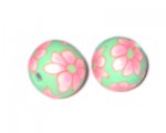 20mm Soft Green Floral Polymer Clay Bead, 10 beads 20mm Soft Green Floral Polymer Clay Bead, 10 beads