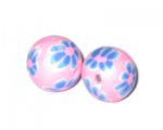 20mm Pink Floral Polymer Clay Bead, 10 beads 20mm Pink Floral Polymer Clay Bead, 10 beads