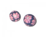 14mm Dark Blue Floral Polymer Clay Bead, 10 beads 14mm Dark Blue Floral Polymer Clay Bead, 10 beads