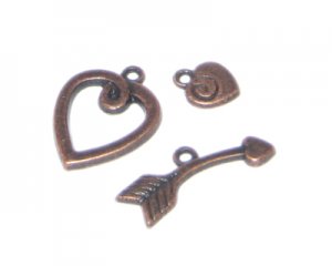 16 x 20mm Copper Toggle Clasp, plus Charm - 2 clasps