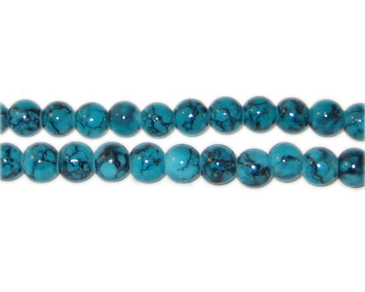 6mm Deep Aqua Marble-Style Glass Bead, approx. 70 beads