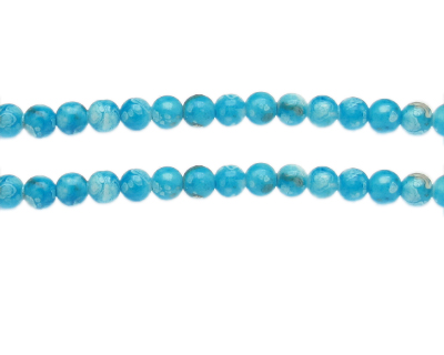 6mm Turquoise Swirl Marble-Style Glass Bead, approx. 42 beads