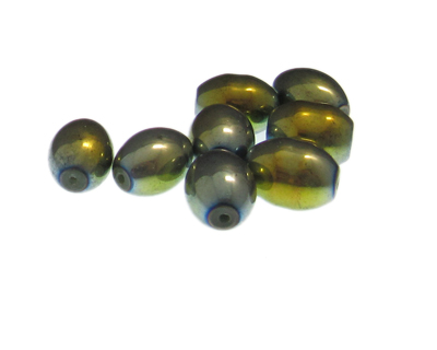 (image for) 16 x 12mm Light Blue Electroplated Oval Glass Bead, 8 beads