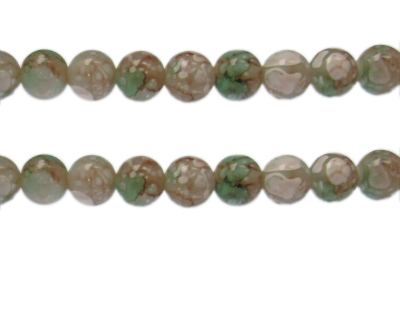 (image for) 10mm Jungle Swirl Marble-Style Glass Bead, approx. 17 beads - Click Image to Close