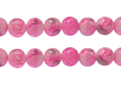 12mm Fuchsia Swirl Marble-Style Glass Bead, approx. 14 beads