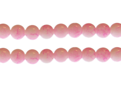 10mm Pink Marble-Style Glass Bead, approx. 21 beads